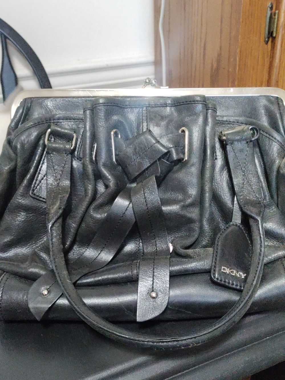 DKNY Black Leather Satchel Handbag
